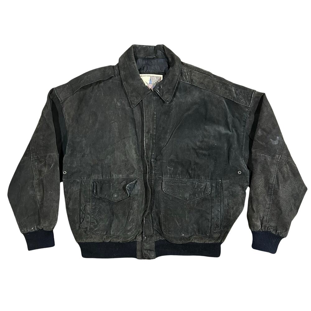 Vintage Leather Bomber Jacket Mens Small Middlebroom Park Full Zip Suede